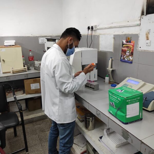 Student performing Lab test